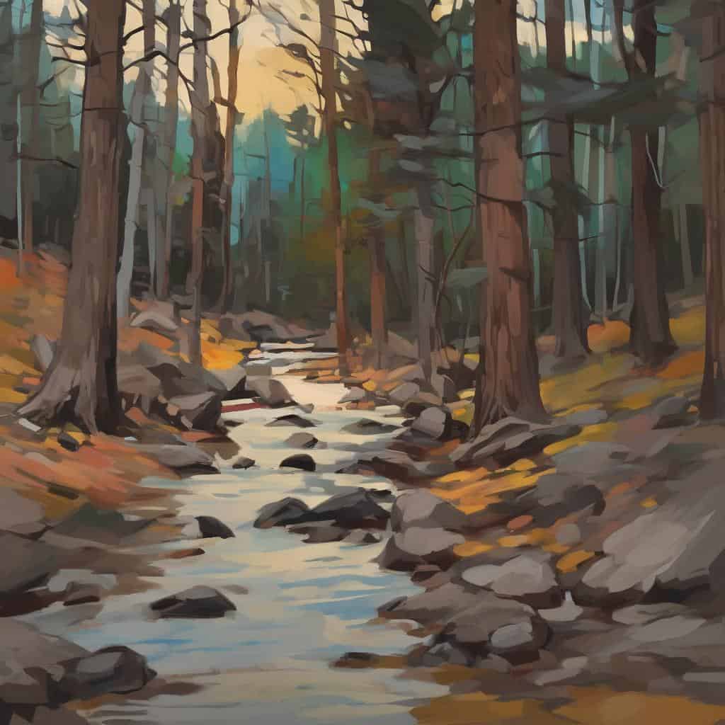 ρευστότητα πραγματικότητας, δάσος, ποτάμι, τέχνη, σύγχρονη τέχνη, φυσικό τοπίο, ψηφιακή ζωγραφική, ατμοσφαιρική, ηρεμία, φύση.