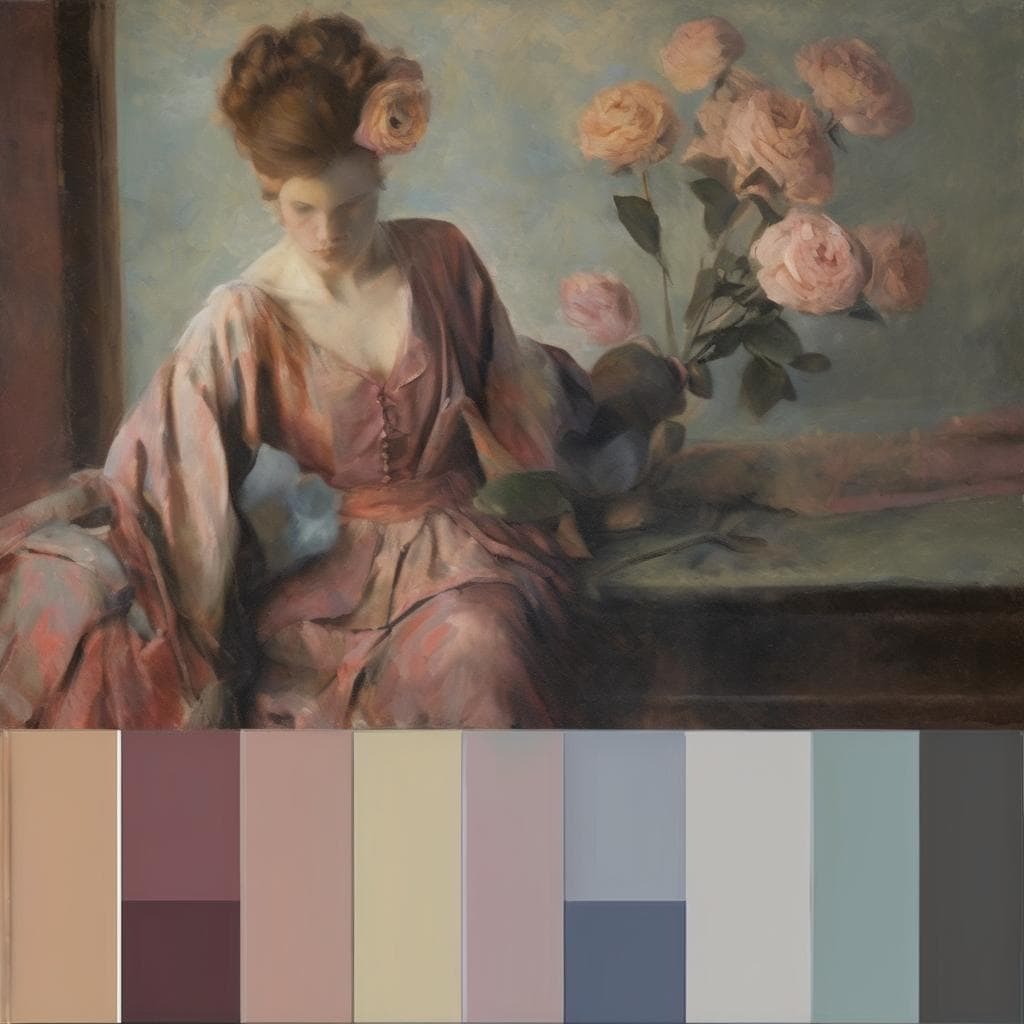 Παλαιά γυναίκα με λουλούδια, ρομαντικό πορτρέτο, τέχνη του 19ου αιώνα, εικαστική αναπαράσταση, διάσπαση της πραγματικότητας, αισθητική τέχνης, πίνακας.